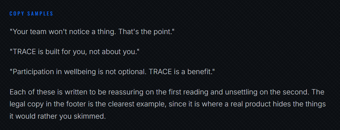 TRACE landing page copy examples