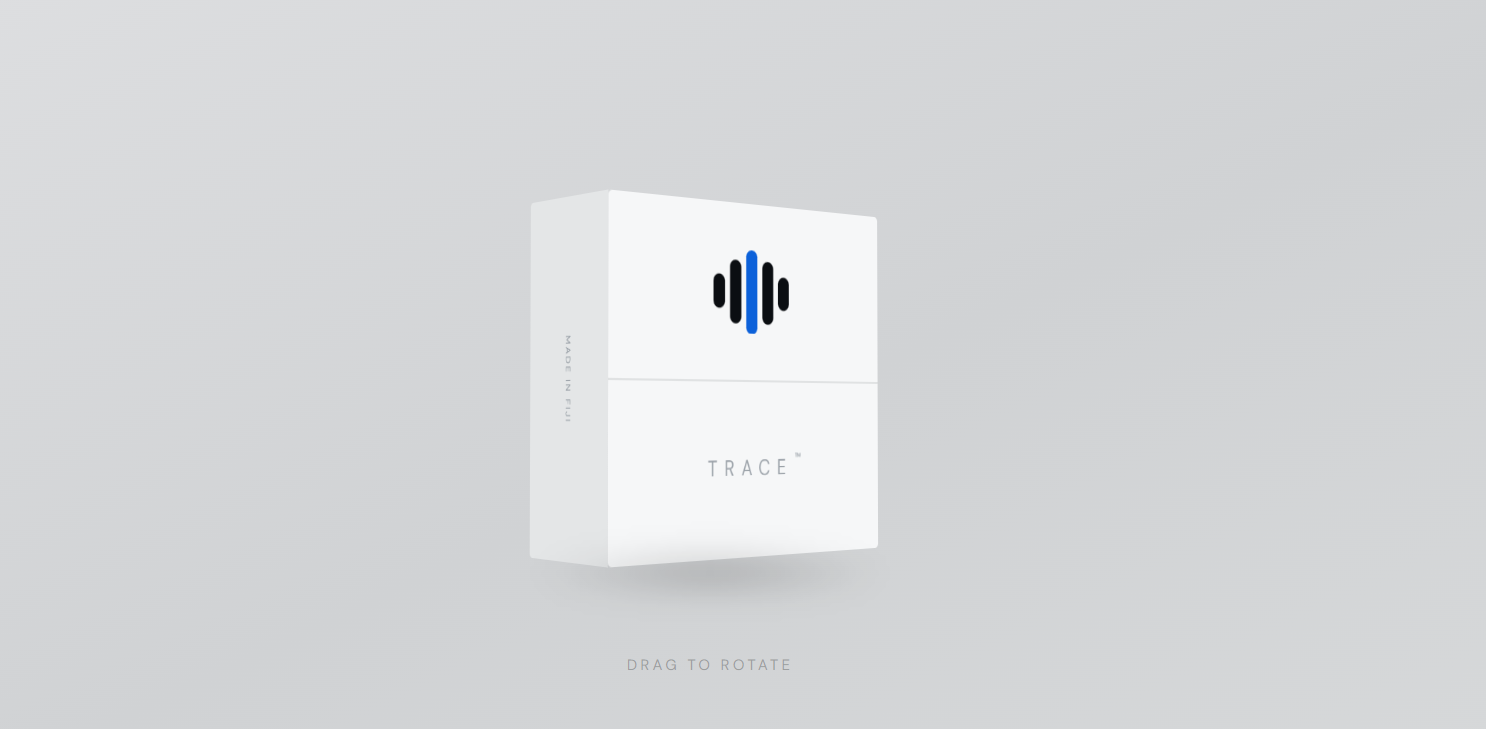 TRACE physical box packaging mock-up, rotatable in 3D